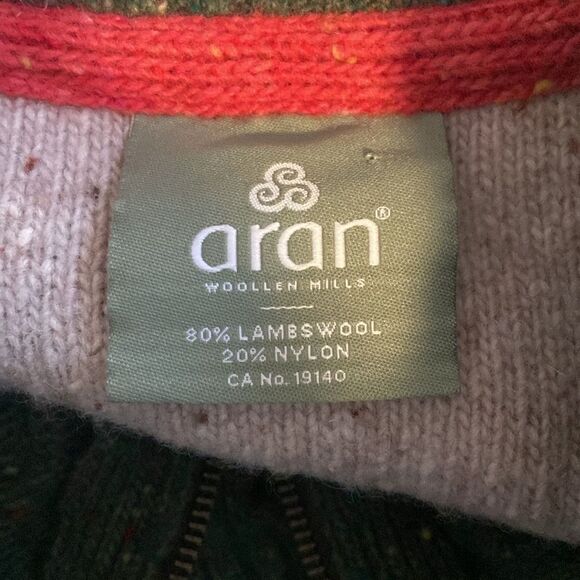 Aran Woolen Mills Green Mixed Knit 80% Wool Quarter Zip Sweater Size XL - Picture 6 of 7